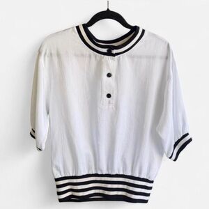 Josephine 90s Varsity Henley Striped Stand Collar Top